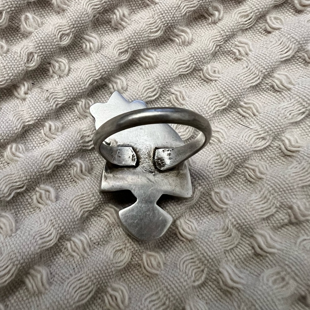 Native Antique Zuni Snoopy Child Silver Ring in Turquoise, Coral, Onyx and Jet - Picture 2 of 3